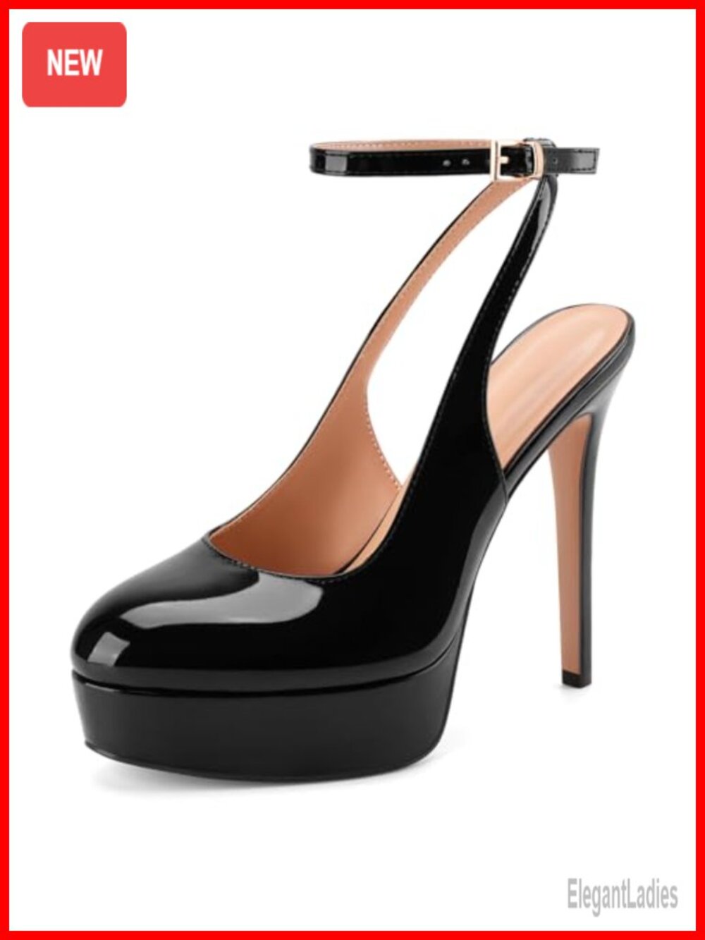 Platform Stiletto High Heels Slingback Ankle Strap Faux Leather Pumps
